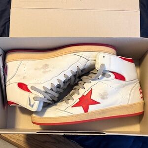 Golden Goose White and Red High-Top Sneakers